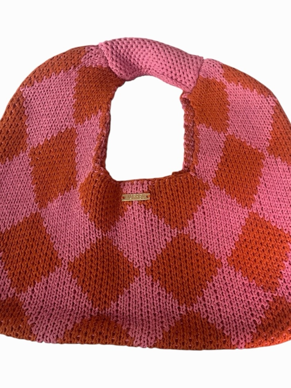 Kopari Pink & Orange Knit Diamond Hobo Bag